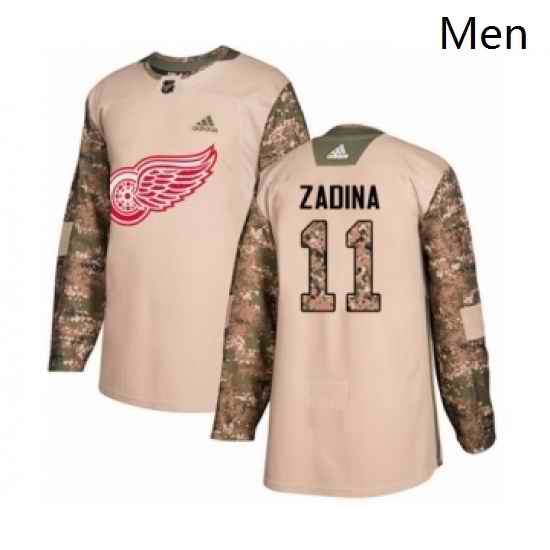 Mens Adidas Detroit Red Wings 11 Filip Zadina Authentic Camo Veterans Day Practice NHL Jersey